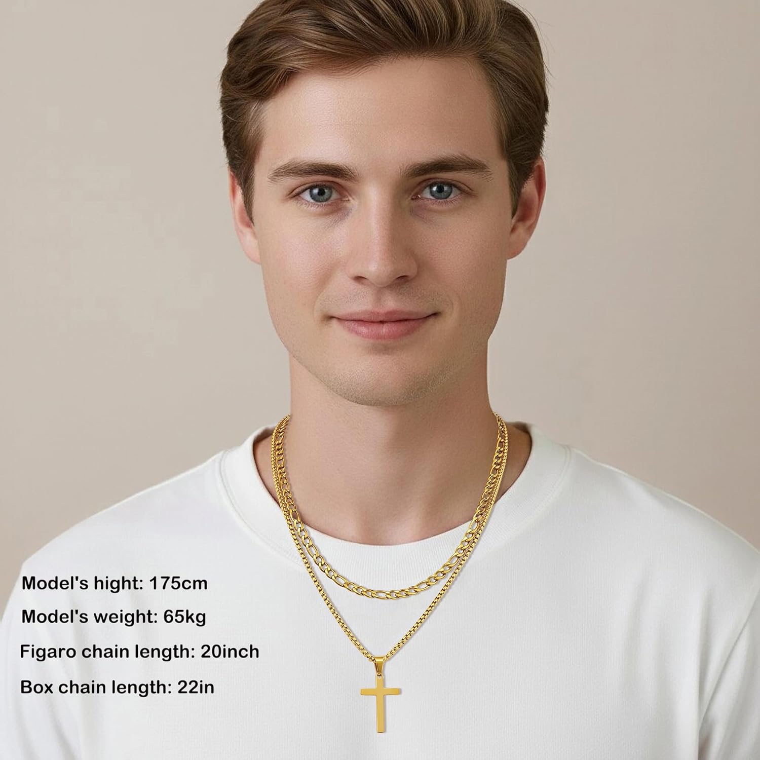 Fiusem 2 Pcs Cross Necklace Chain for Men and Women, Stainless Steel Layered Mens Cross Necklaces with Pendant, Figaro and Box Chain 16-24 Inch - Image 3