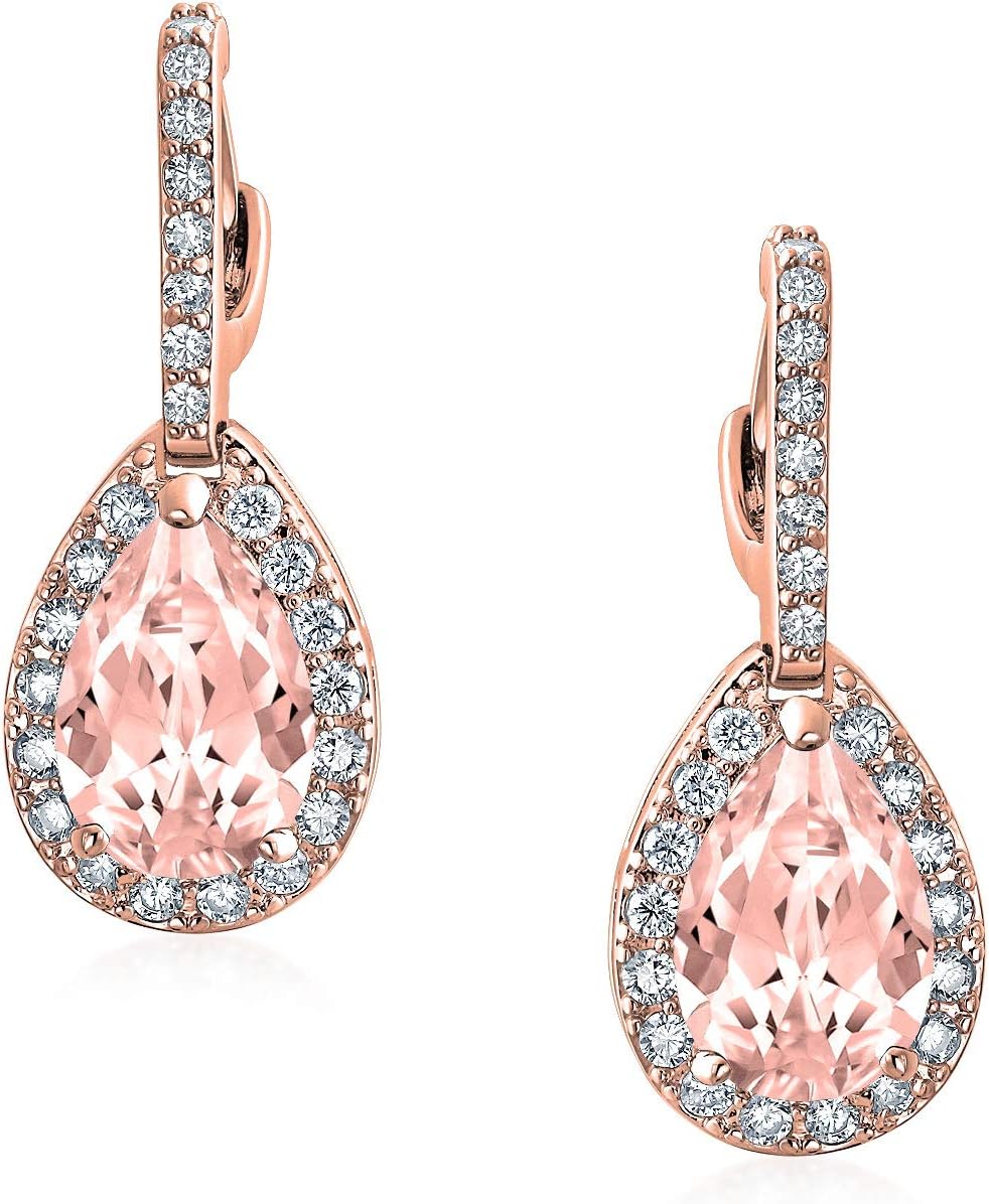 Bridal Jewelry Set 7-15 CT Vintage Style Halo Cubic Zirconia AAA CZ Huggie Pierced Snap Drop Teardrop Screw Back Clip On Earrings For Women Prom Bridesmaid Wedding Gemstone Colors Silver Gold Plated - Image 2