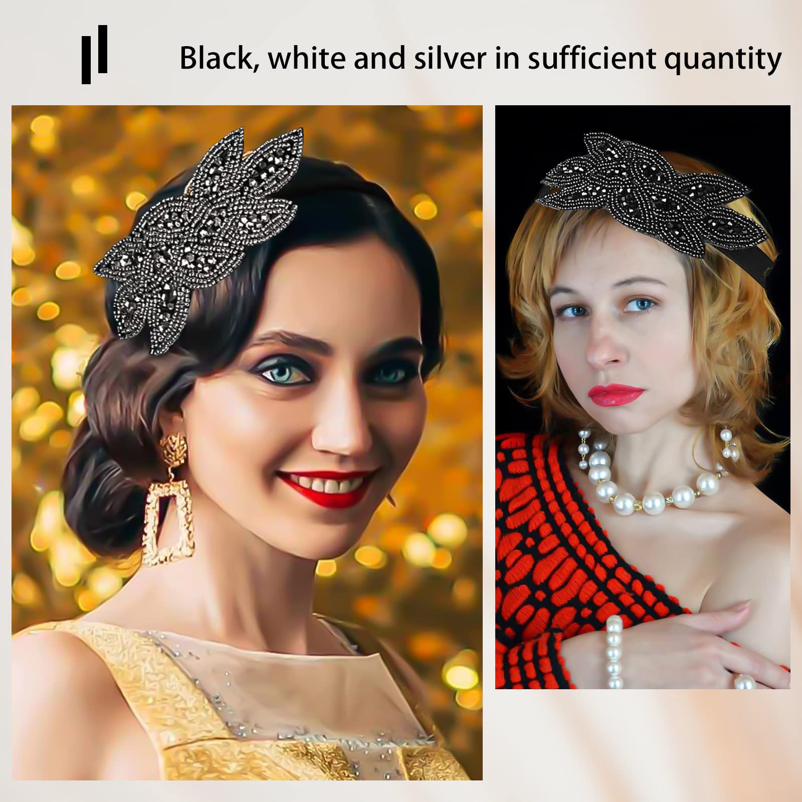 Sibba Fascia Anni '20 Con Cristalli – Accessorio Vintage Per Capelli, Nero, Art Déco Per Sposa E Feste A Tema - 2