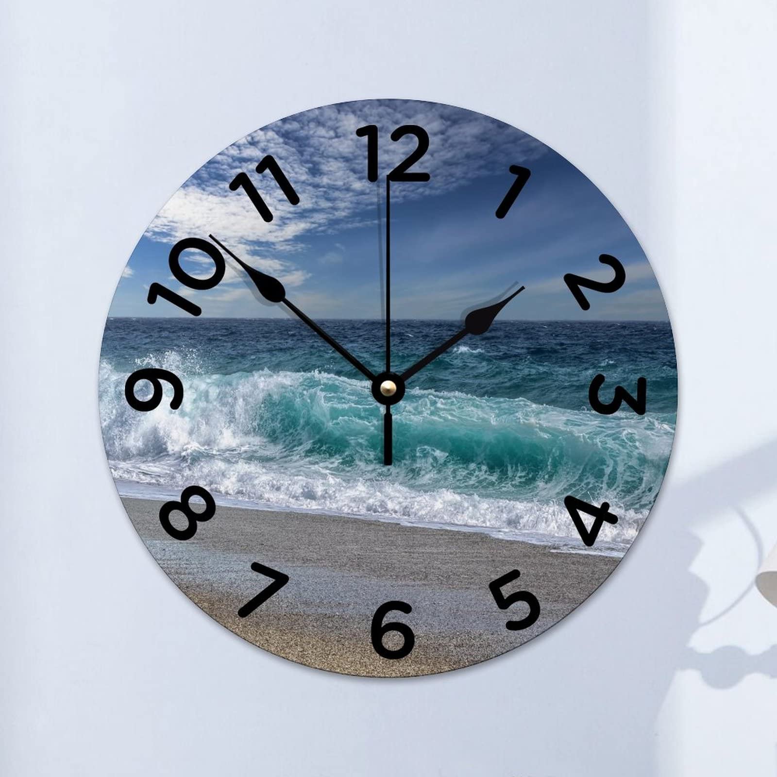 Horloge murale en bois Horizon 38cm ronde et silencieuse pour la maison