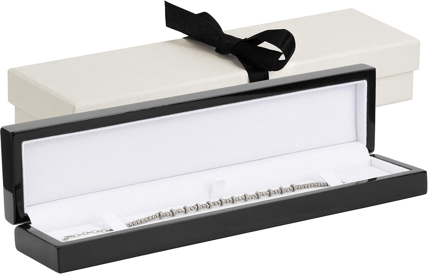 Noble Piano Wood Bracelet Box - Luxury Bracelet Gift Box - Jewelry Gift Box for Bracelet - Comes with Two Piece Packer and Ribbon (Black)