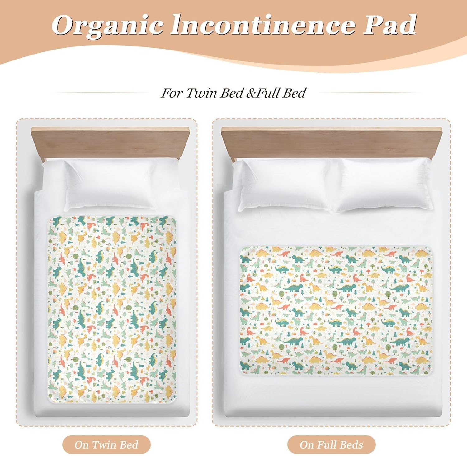 Cartoon Dino Colorful Pastel Extra Large Resuable Potty Training Pad Water Resistant Crib Pee Mattress Pad Anti-Lip Pee Mats for Baby Boys Girls , 52" L x 34" W