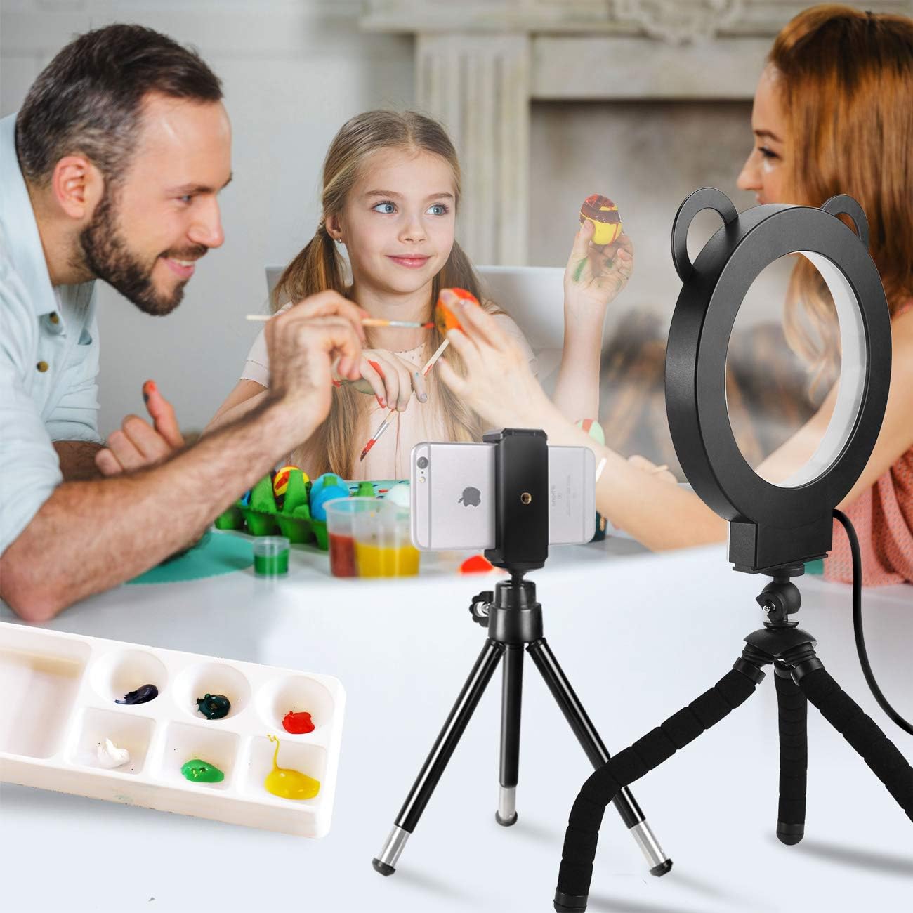 Lusweimi LED Ring Light 6 Inch with Tripod Stand for YouTube Video and Makeup, Mini LED Camera Light with Cell Phone Holder Tabletop Lamp with 3 Light Modes and 11 Brightness Level (Black)