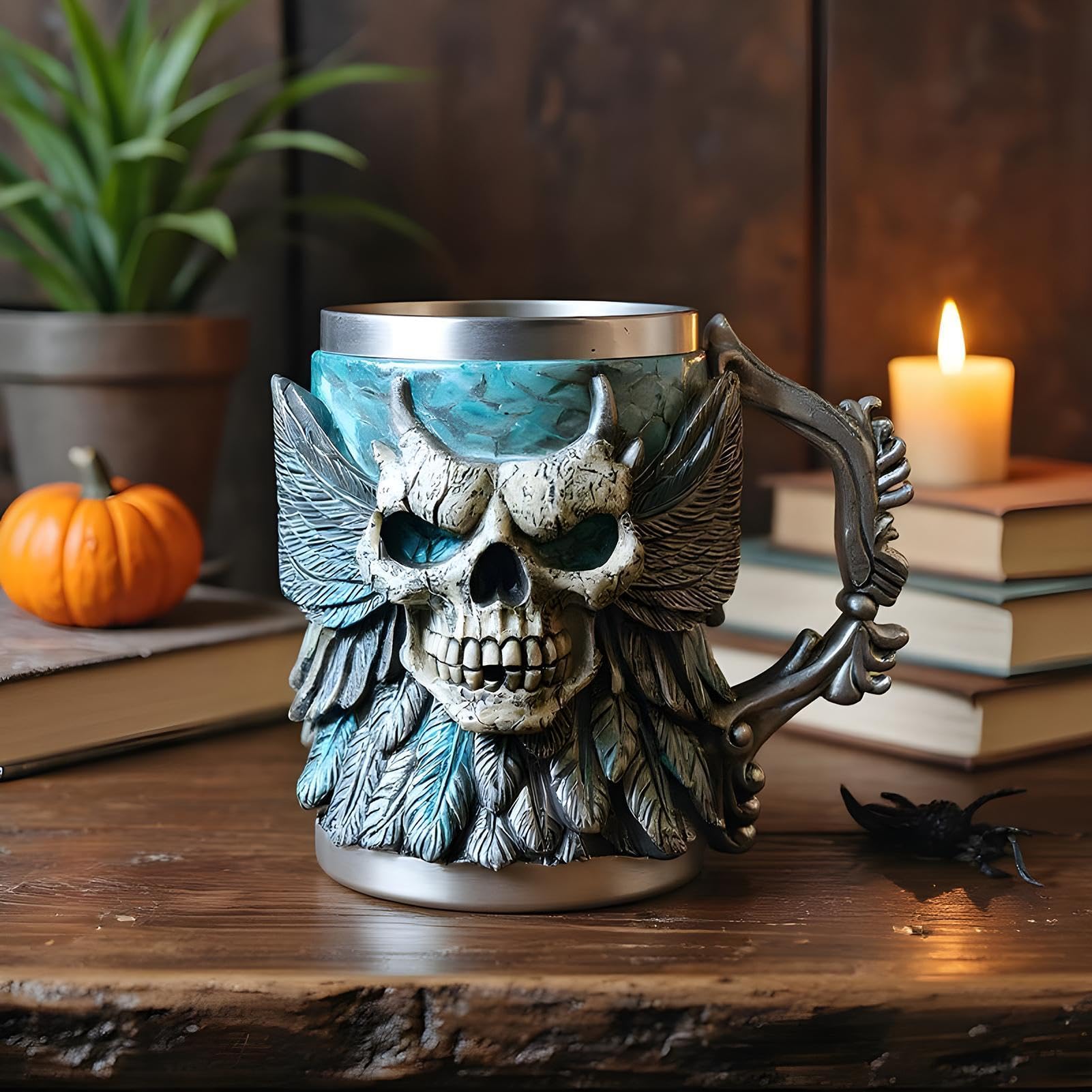 Gobelet à café 0,5 l Halloween médiéval en résine squelette décoration