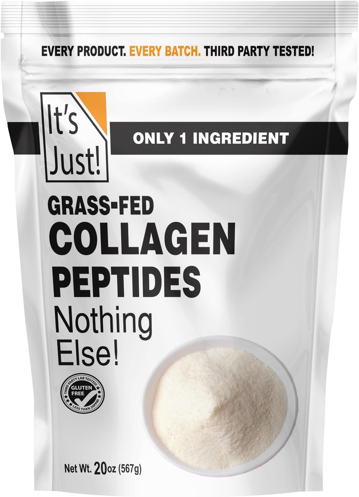 It's Just! - Collagen Peptides (1.25lb) Grass-Fed Protein Powder, Unflavored, GLP-1 Friendly, Heavy Metal Tested by 3rd Party Lab, Type I & III, Hydrolyzed to Dissolve Quickly, 20oz