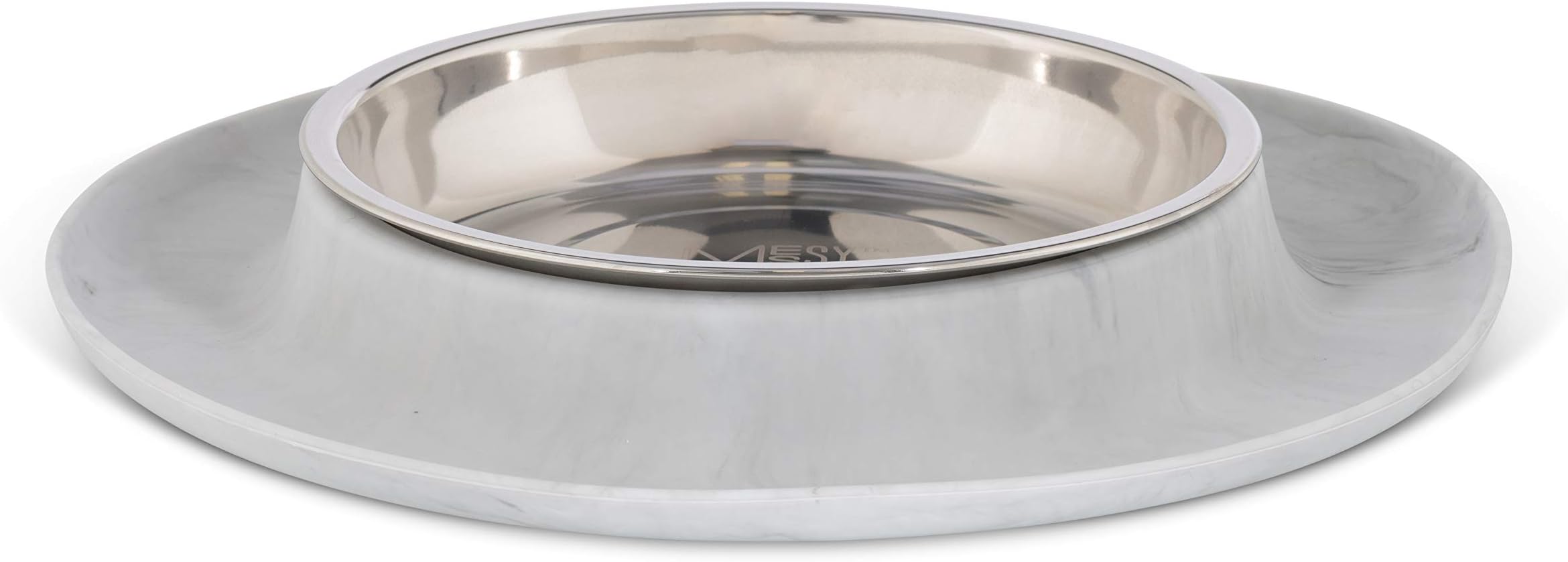Messy Cats Single Silicone Feeder with Stainless Saucer Shaped Bowl | Anti-Slip Non-Skid Cat Food Bowl | One Cat Bowl in Feeding/Water Station | 1.75 Cups (Marble)