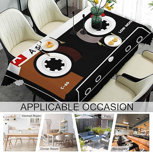 Miniatura 7 de Mantel de mesa de cassette de audio retro, cinta de casete de audio de plástico, 52 x 70 pulgadas, a prueba de polvo, protector para el hogar,