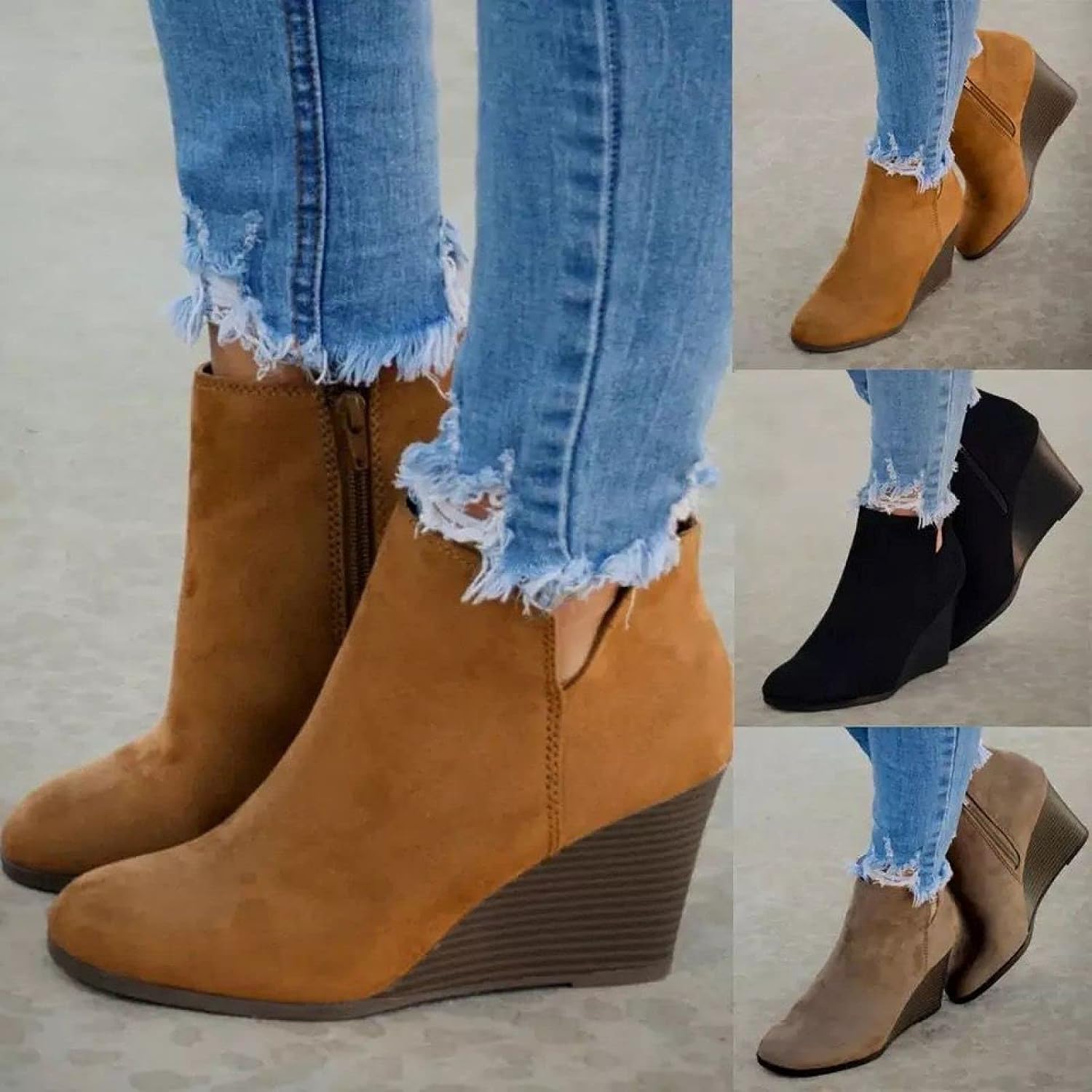 Womens Wedge Ankle Boots Heeled Slip on 
