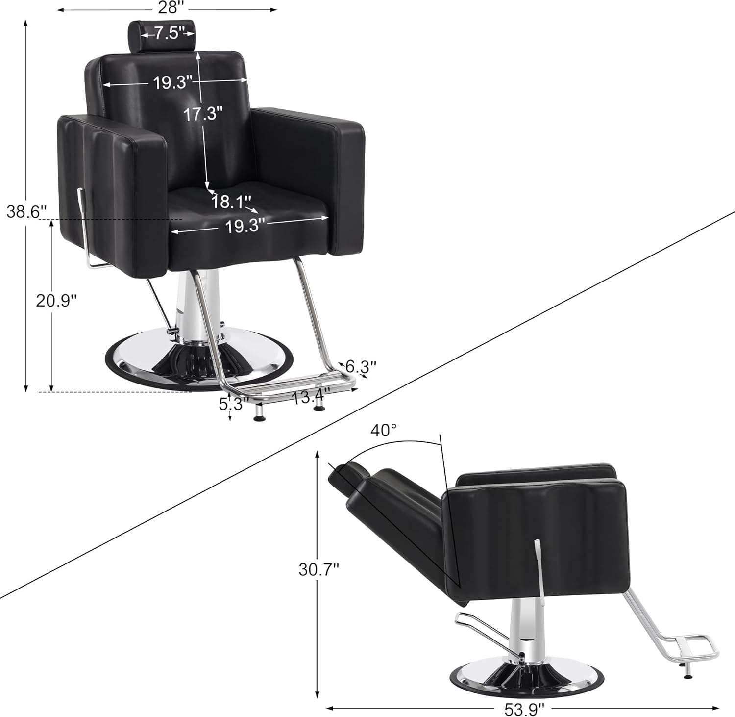 BarberPub Classic Barber Chair, 440 lbs Heavy-Duty Hydraulic Pump, All Purpose Reclining Salon Chair for Hair Stylist, Home Salon, Barbershop, Salon&Spa Chair 9523 (Black)