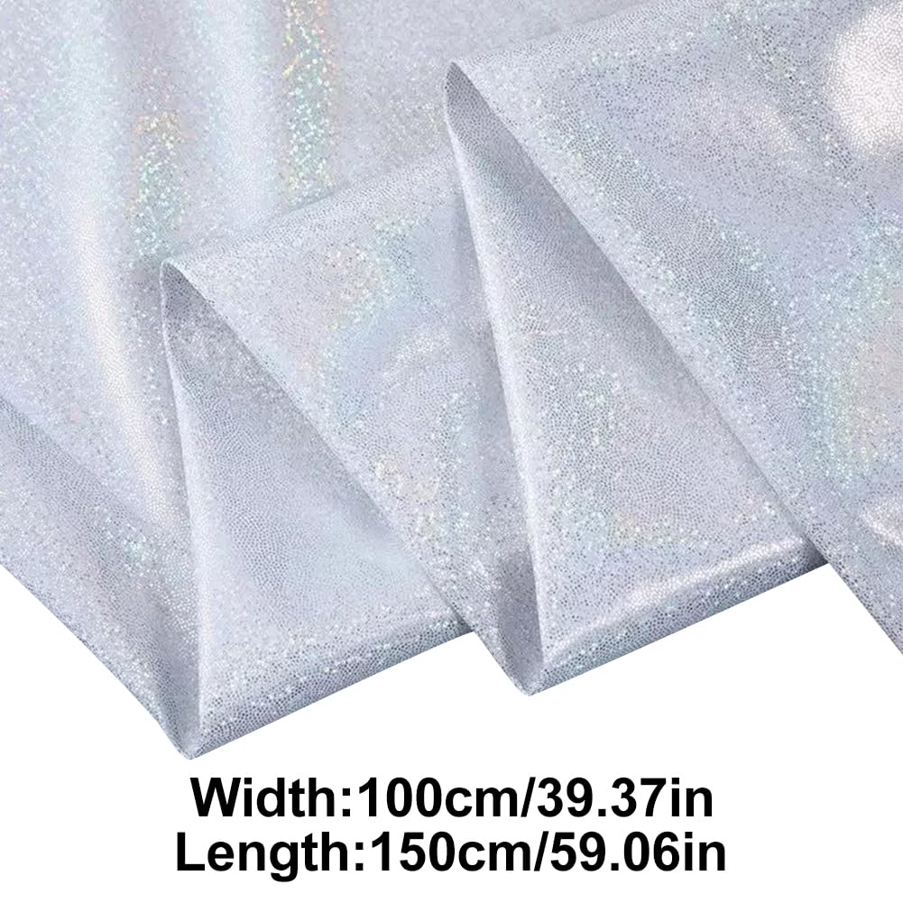 Tela de Punto Suave, 100x150 cm, Tela elástica con Lentejuelas para Disfraces de Boda y Manualidades, Blanco
