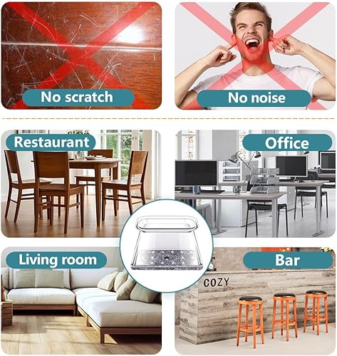 Miniatura 40 de Protectores de silicona y fieltro para patas de silla, protectores para pisos duros como madera (para patas de 0.9 a 1.29 pulgadas de diámetro), 24