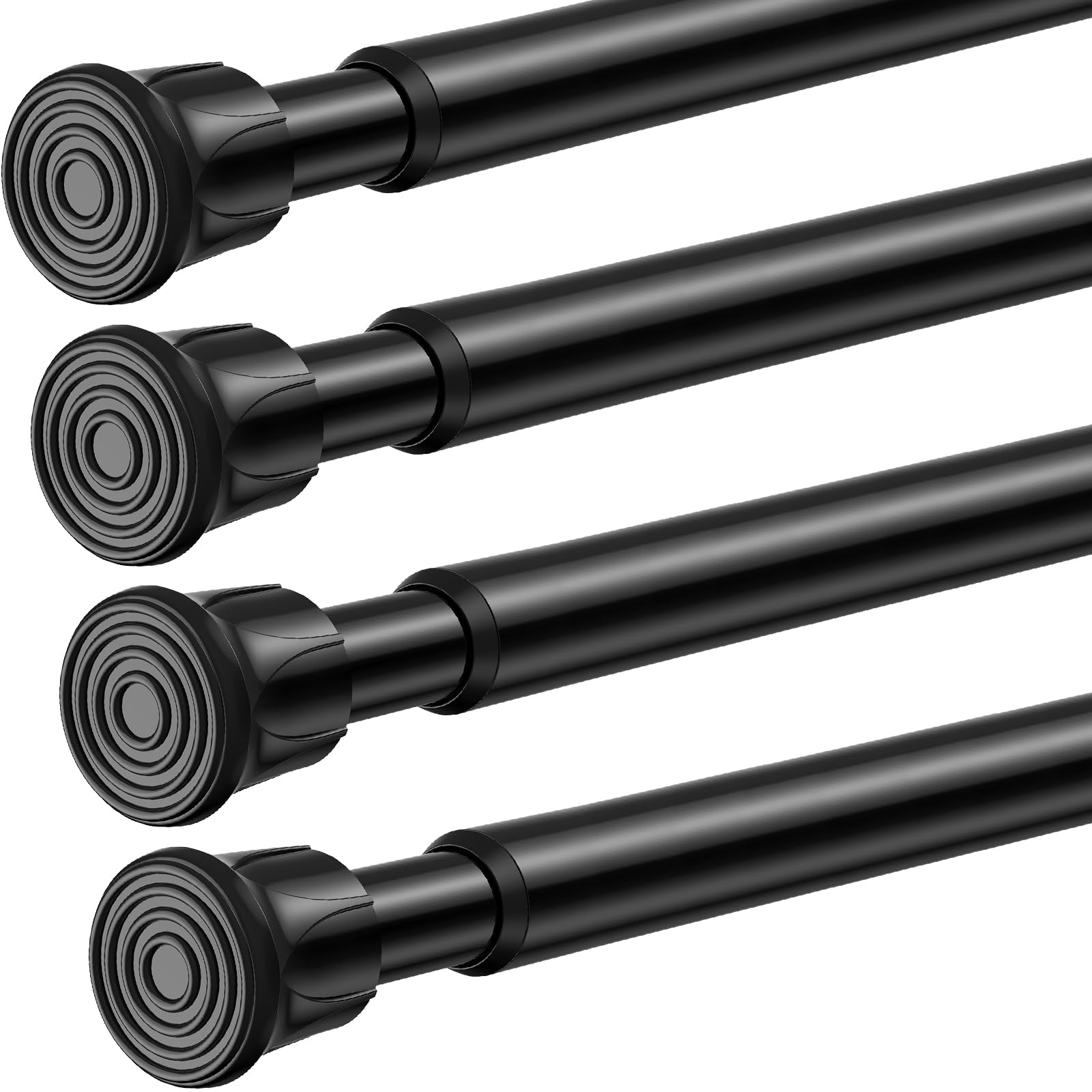 4 Pack Tension Rods for Windows 28 to 48 inch, Adjustable Curtain Rods No Drilling Spring Rods Extendable Pressure DIY Tension Rod for Window Closet Kitchen, Black