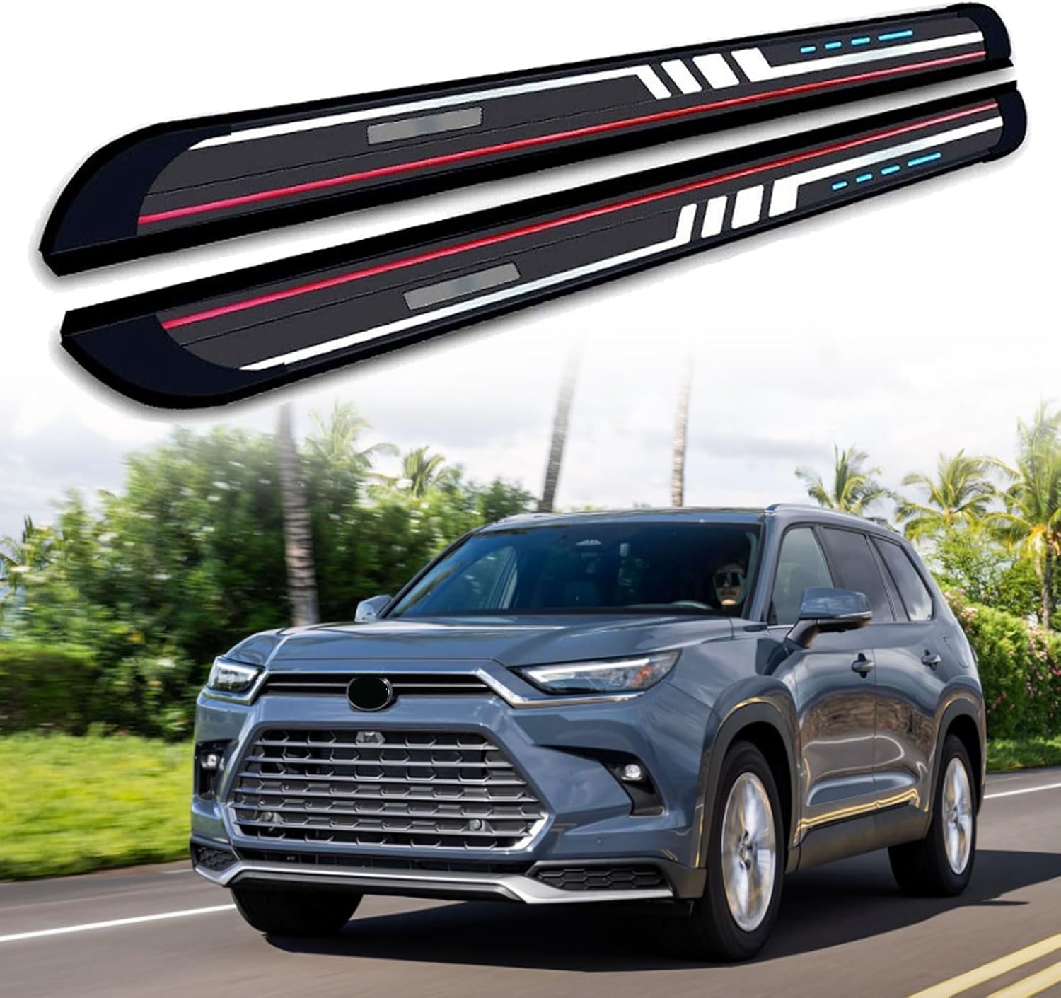 2Pcs Running Boards Compatible with Toyota Grand Highlander 2024 2025 2026 Aluminium Side Steps Nerf Bars Pedal Protector with Brackets