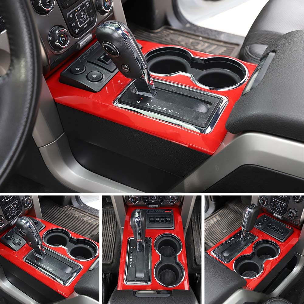 Voodonala for Ford F150 Gear Shift Panel Cover Cup Holder Decorative Trim Accessories for F150 2009-2014 (Red)