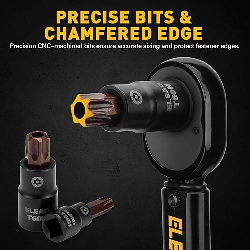 Miniatura 4 de Juego de 16 piezas de enchufes de brocas Torx - Acero S2 Premium estilo europeo T8-T60 con adaptadores de enchufe, juego de enchufes de brocas