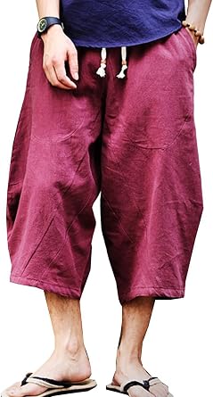 sandbank Mens Summer Casual Lounge Baggy Patchwork Linen Shorts Harem Capri Pants