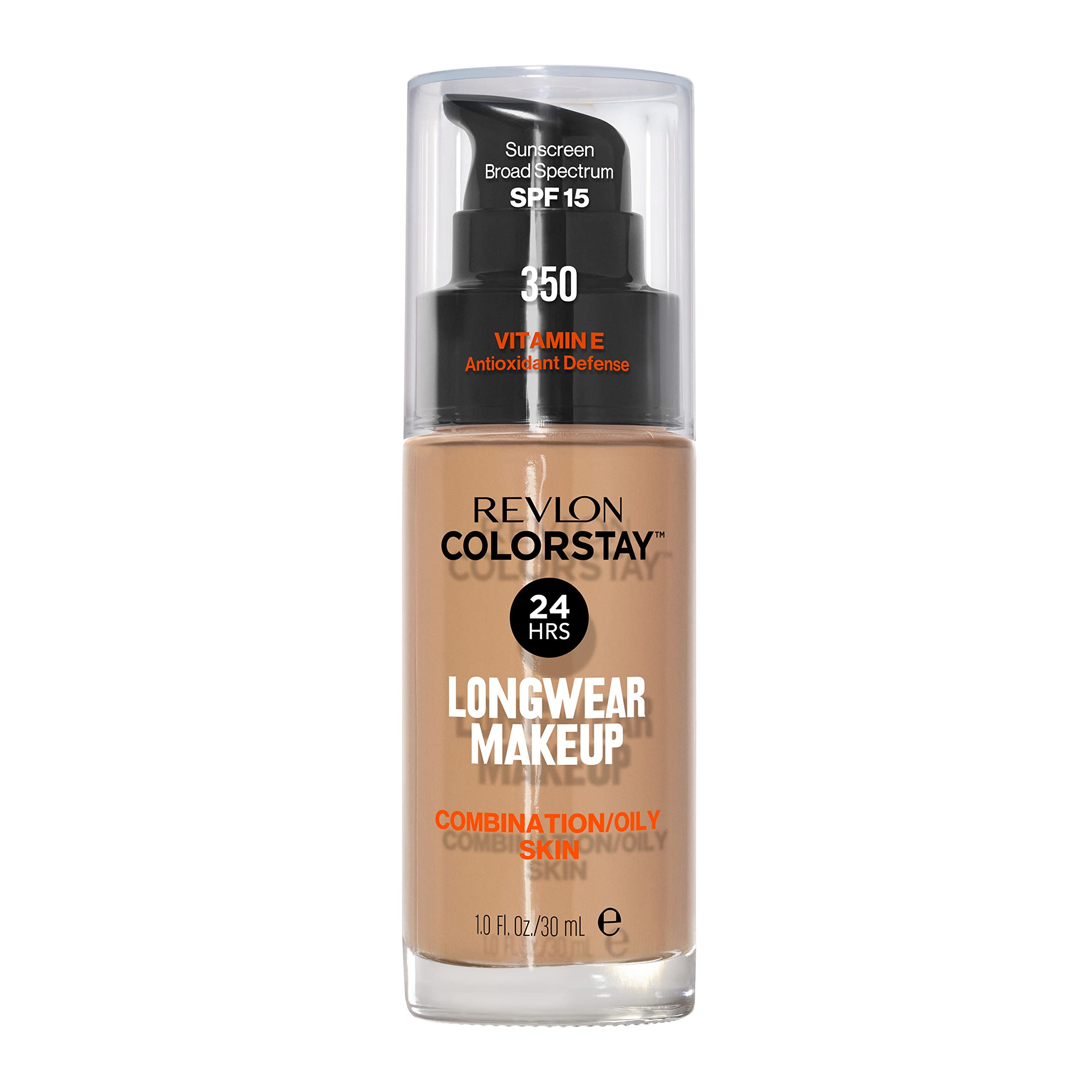 REVLON Colorstay Longwear Makeup Combo/Oily, 350 Rich Tan, 1 fl oz | Longwear foundation for combination & oily skin with SPF 15. Medium-full coverage, matte finish. Up to 24hr wear.