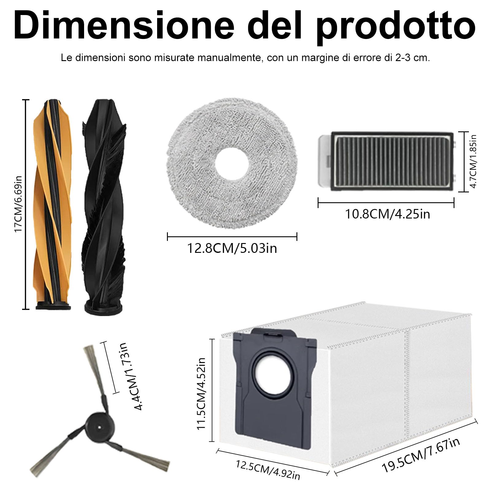 Accessori per Aspirapolvere per Dreame L40s Pro Ultra/ L50 Pro Ultra/Matrix 10 Ultra, 1 Spazzola Principale, 4 Salviette, 4 Filtri, 4 Spazzole Laterali, 4 Sacchetto di Polvere, per V50 Ultra Complete