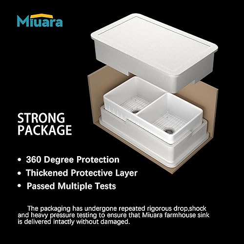 Miniatura 9 de Fregadero de cocina estilo casa de campo con cuenco doble de 33 pulgadas, fregadero de cocina frontal de delantal blanco, reversible 33 x 18 x 10