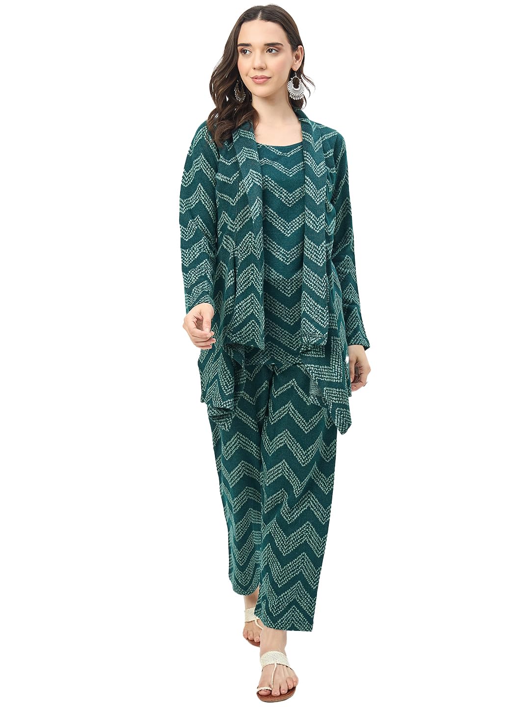 viazaa Women Knitted Design Round Neck Full Sleeve Co-Ord Set-AJK143-GREEN-picture-39