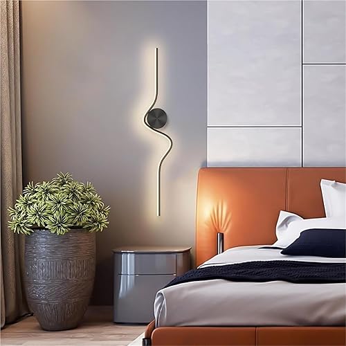 Miniatura 7 de Aplique lineal con tira de luz Larga de latón y cobre, moderno Aplique LED con 3 modos de color, apliques decorativos para mesilla de Noche o sala