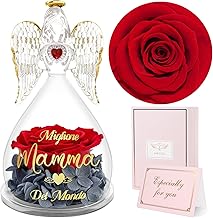 Sunia Mum Gift, Eternal Rose Angel Printed with Best Mother of the World, Best Gift for Women, Real Stabilized Rose with Glass Angel, Gifts Birthday Christmas Mother's Day