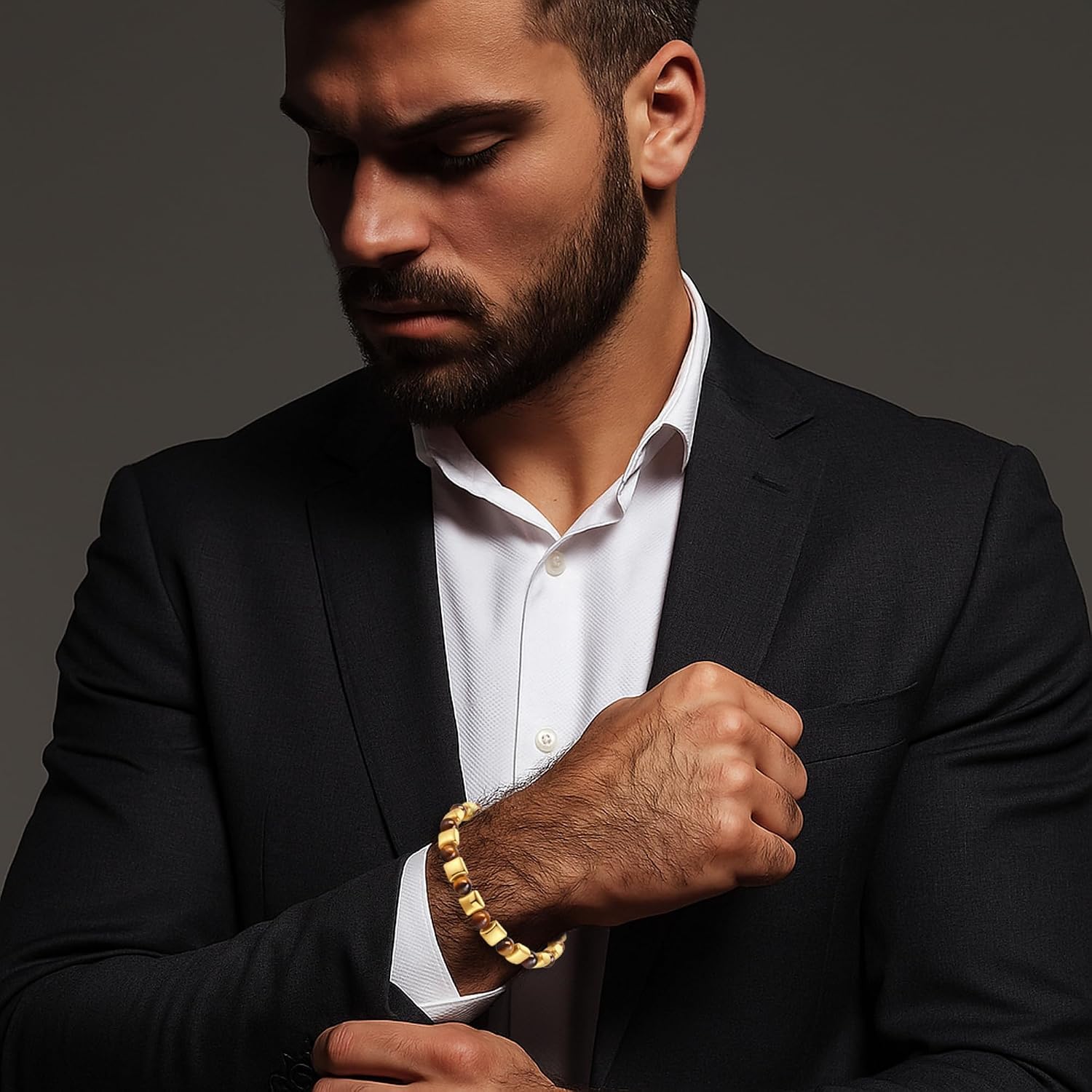 18K Gold Plated Bracelets for Men Tiger Eye Beads Stainless Steel Adjustable Braided Boho Mens Bracelet Handmade Beach Surfer Jewelry Gifts for Women Mom Dad