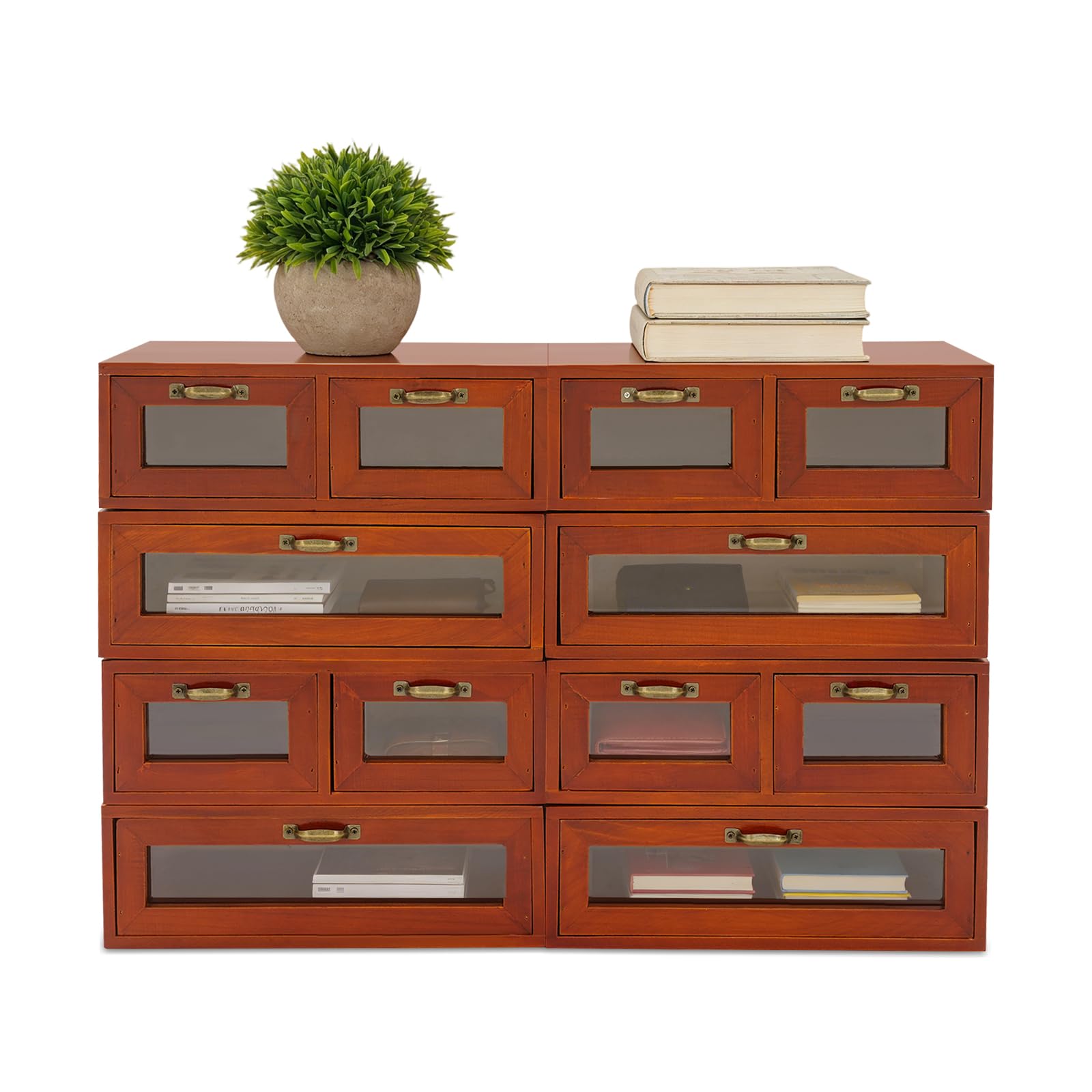 Organizer vintage in legno con 12 cassetti, organizer da scrivania, in legno | Organizer vintage in legno con 2 cassetti, organizer da scrivania, contenitore in legno con ante trasparenti, decorativo