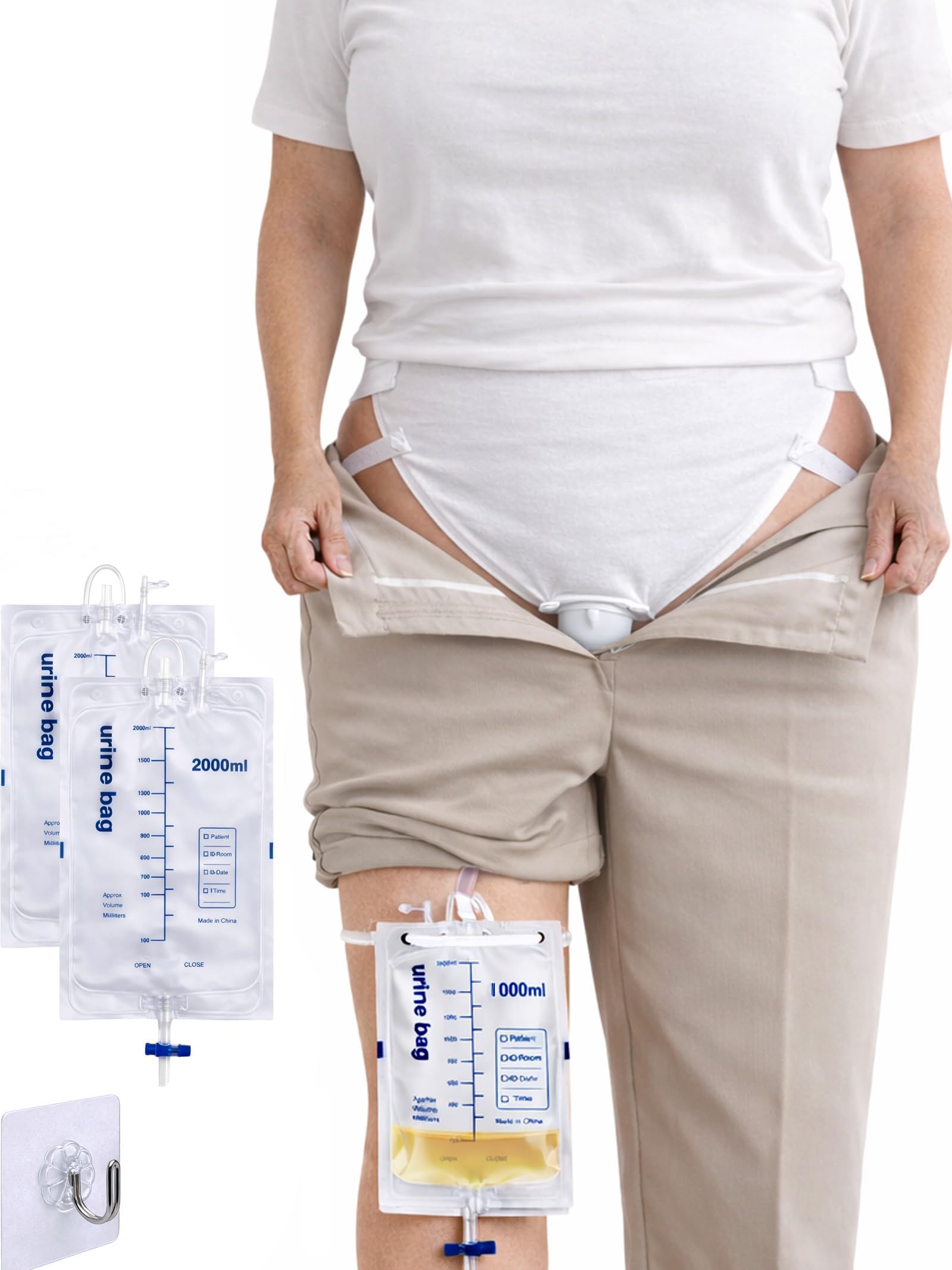 Leak-Proof Female Wearable Urinal System for Women 100-330 lbs, Medical Grade Silicone Collector with 5 ft Tube Tube, 3 Reusable Leg Bags, Discreet Incontinence Kit for Travel & Home Care, Plus Size