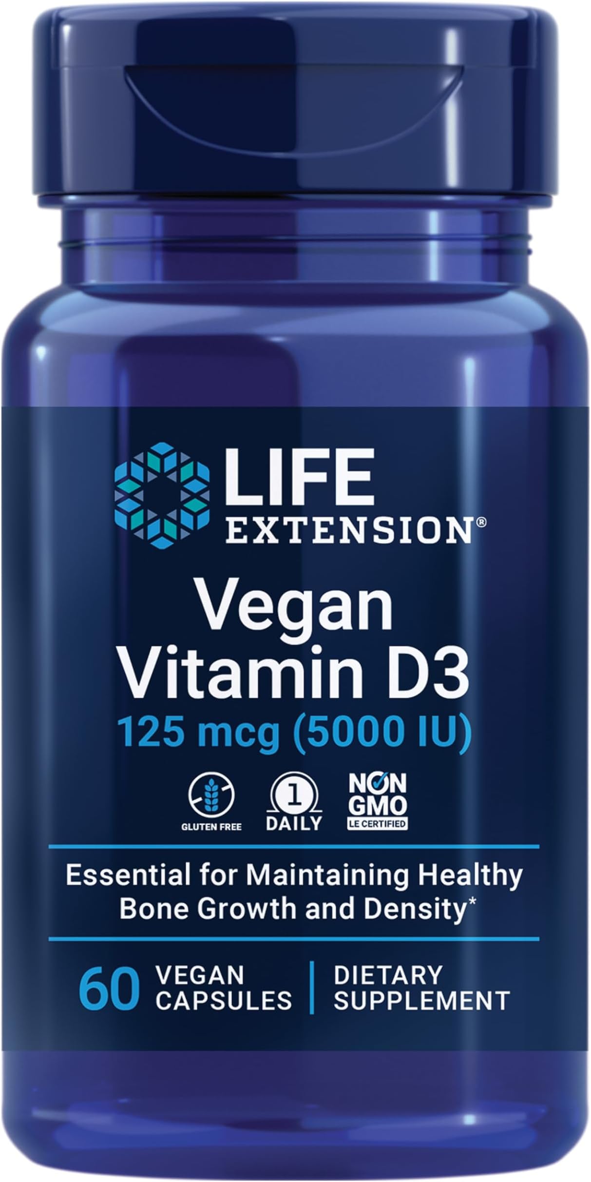 Vegan Vitamin D3, Joint/Bone Health, Immune Support, Non-GMO, Gluten Free, 60 Count