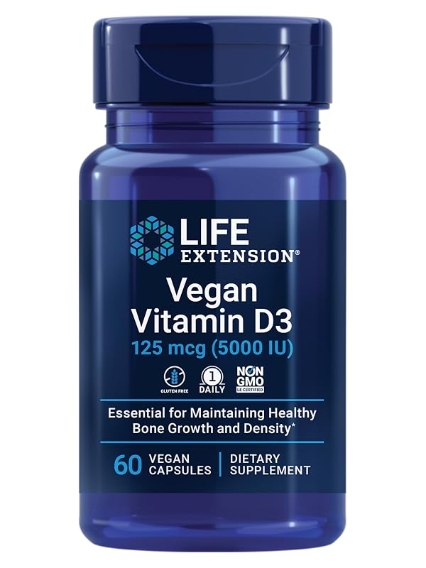 Life Extension Vitamina D3 vegana (colecalciferol de algas), 125 mcg (5000 UI), 60 cápsulas veganas