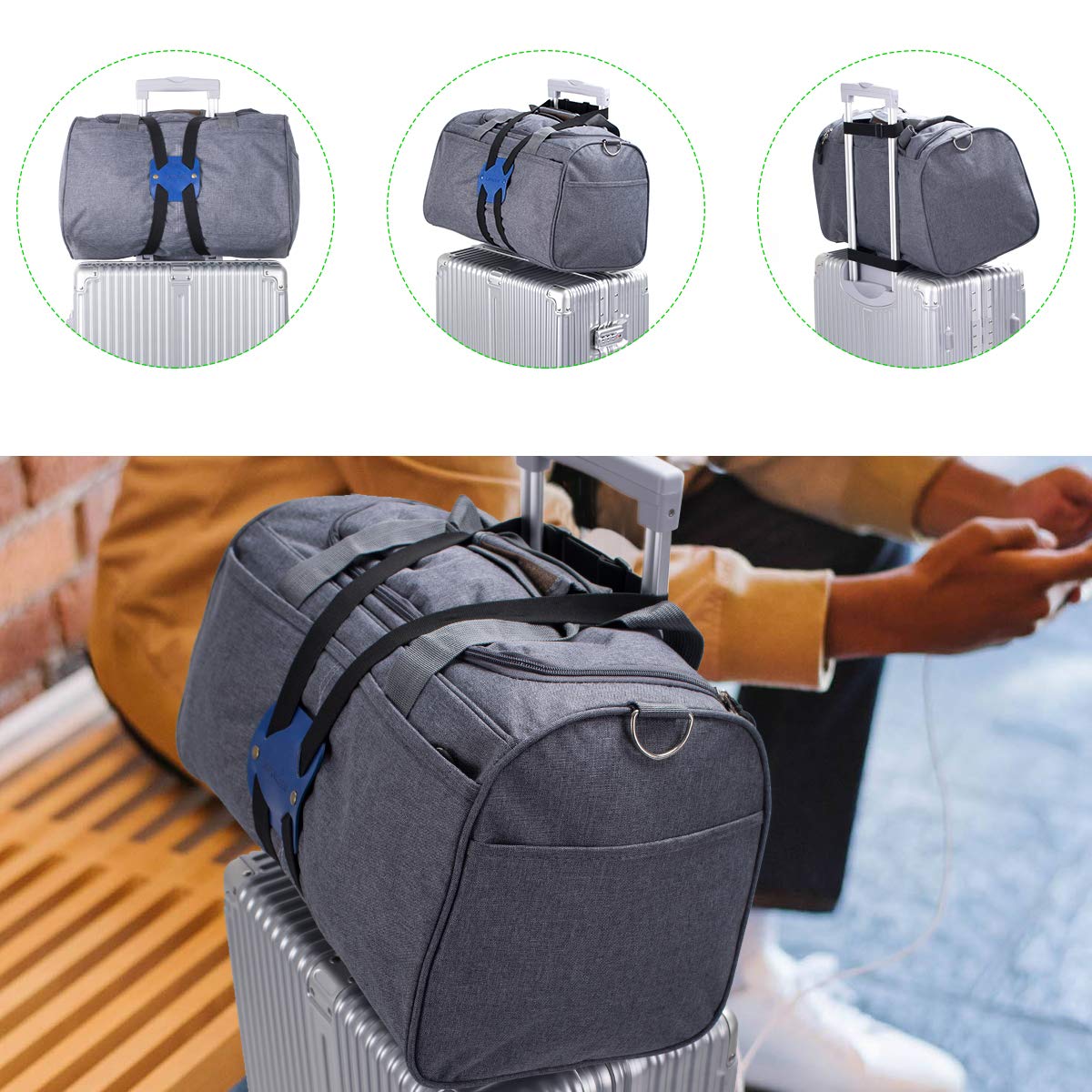 AIERSA - 2 Cinghie In Pelle Per Bagagli, Elastiche, Con Gancio TSA, Per Fissare Borse Al Trolley
