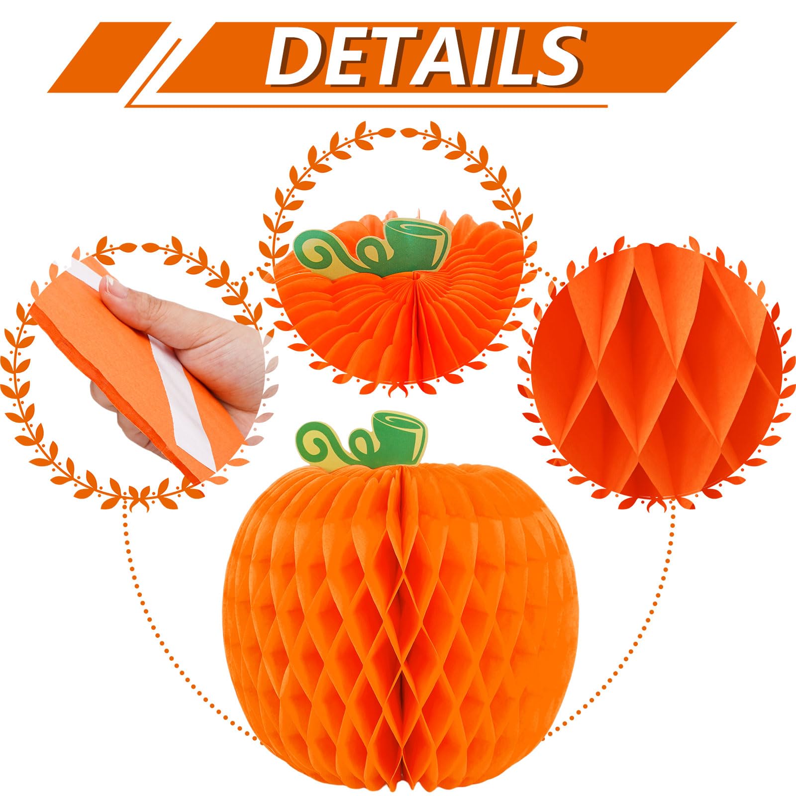 Herbst Waben-Mittelstück Kürbis Deko - 12 Stück, 3 Formen & Größen, Für Halloween & Erntedankfest