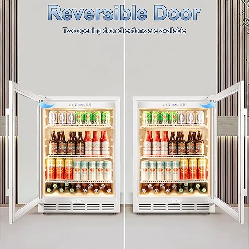 Miniatura 4 de Refrigerador de bebidas, 4.9 pies cúbicos debajo de la encimerarefrigerador de bebidas independiente de 24 pulgadas con puerta de vidrio, luz LED,