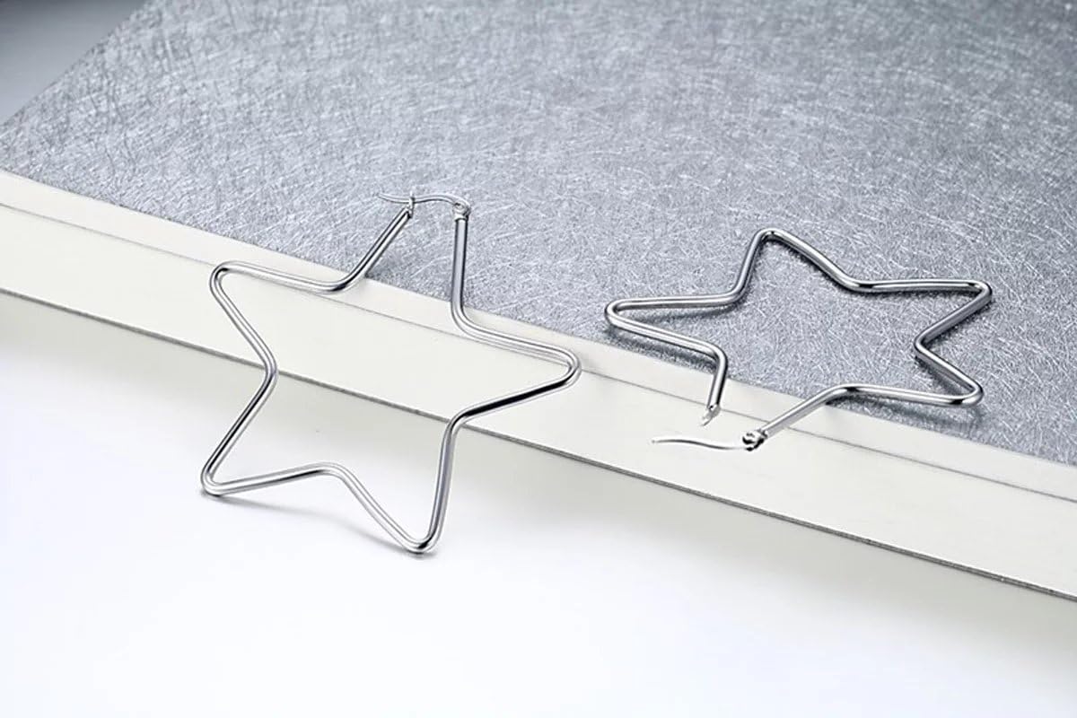DIB Stainless Steel Star Hoop Earrings Large Shaped High Polished Dangle Earrings for Women Silver 62mm