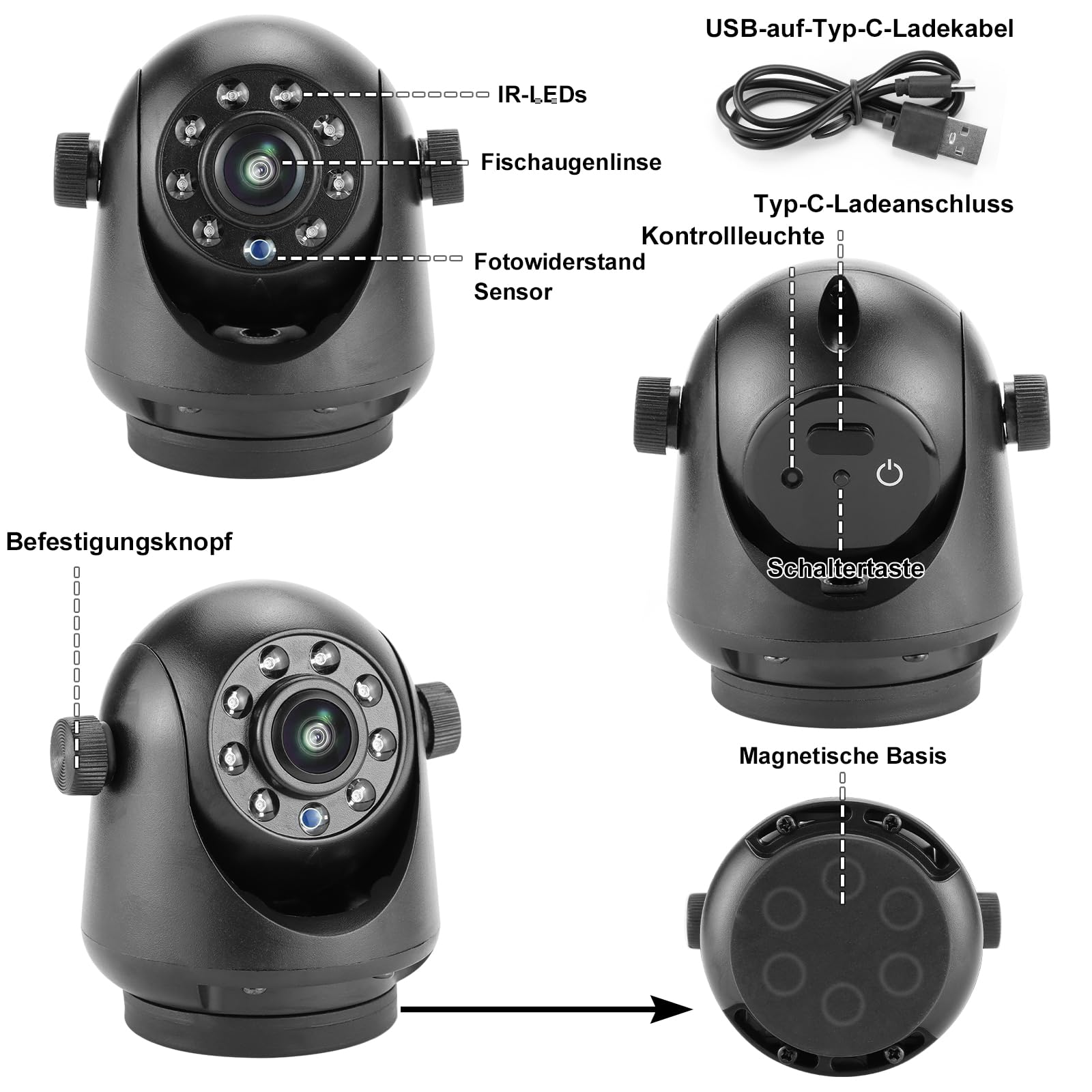 WiFi magnetico Hitch wireless visione notturna telecamera retromarcia, batteria ricaricabile, adatta per iPhone Android, facile da montare a collo di cigno barca viaggio rimorchio RV