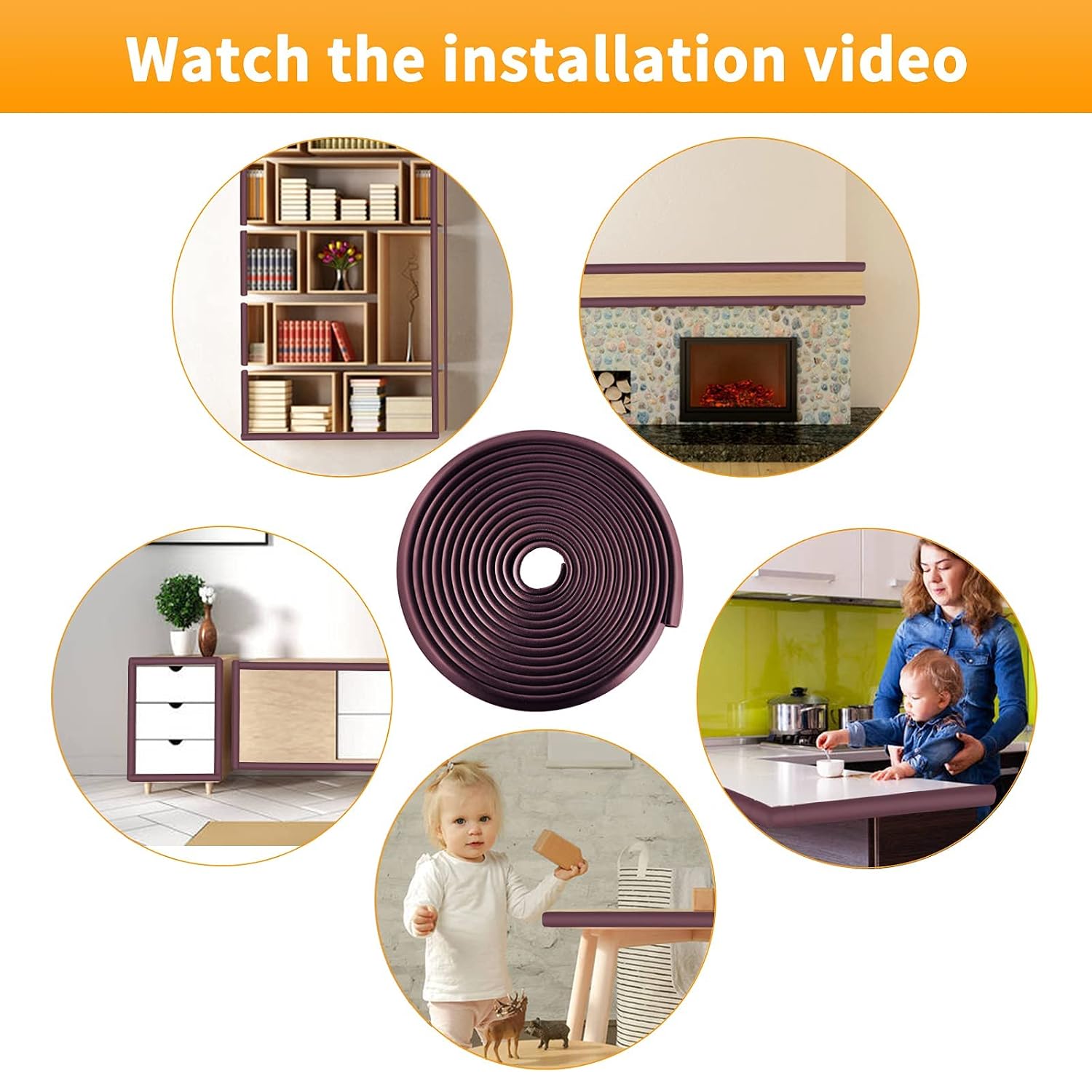 Numola 23ft Baby Proofing Edge and Corner Guards Protector - Table Corner Guards & Pre-Taped Bumpers for Furniture Foam Baby Safety for Fireplace, Fire Brick , Cabinet, Countertop(Brown)