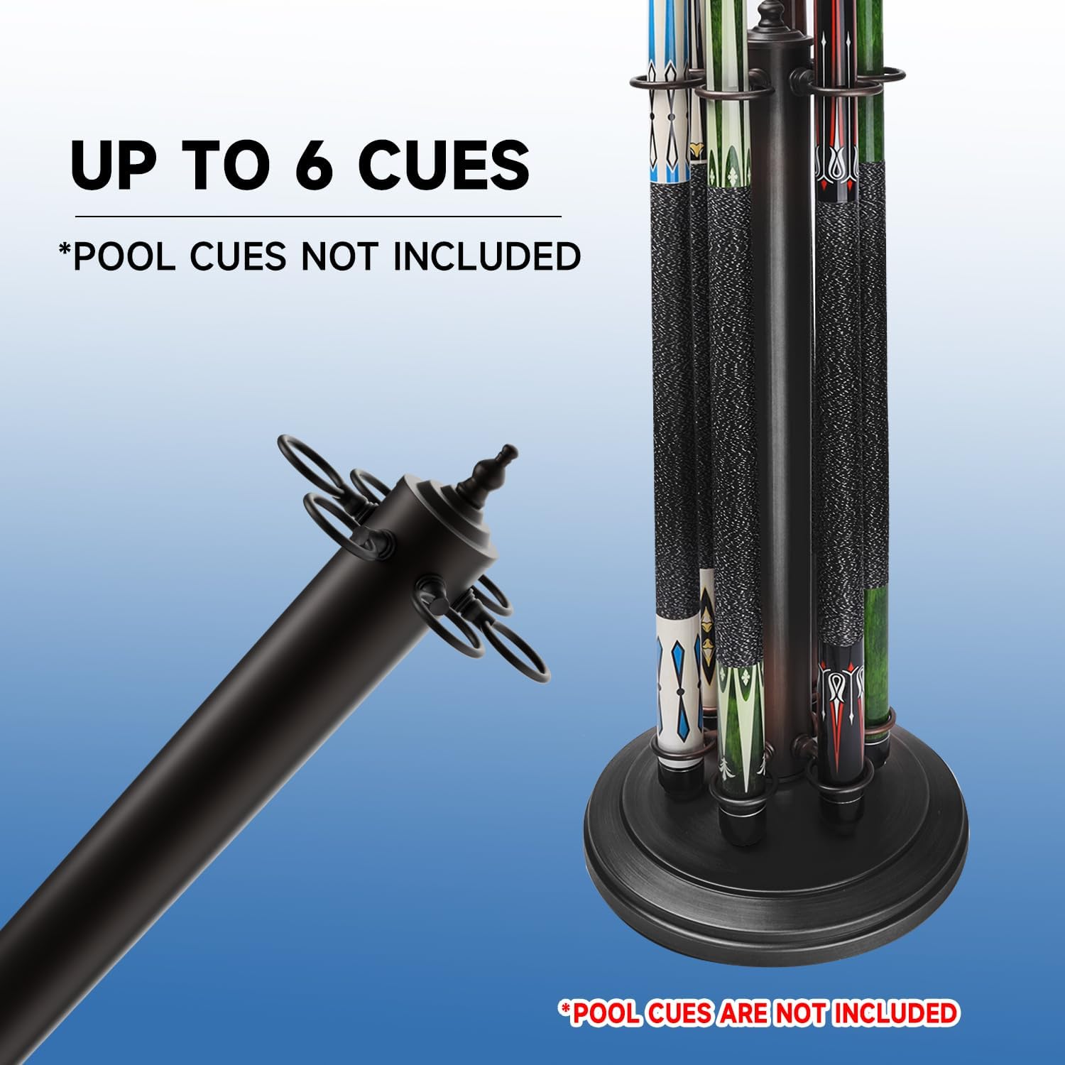 GSE Games & Sports Expert Stand-Style Metal Billiard Pool Cue Rack, Holds 6 Pool Cue Sticks (Several Colors Available)