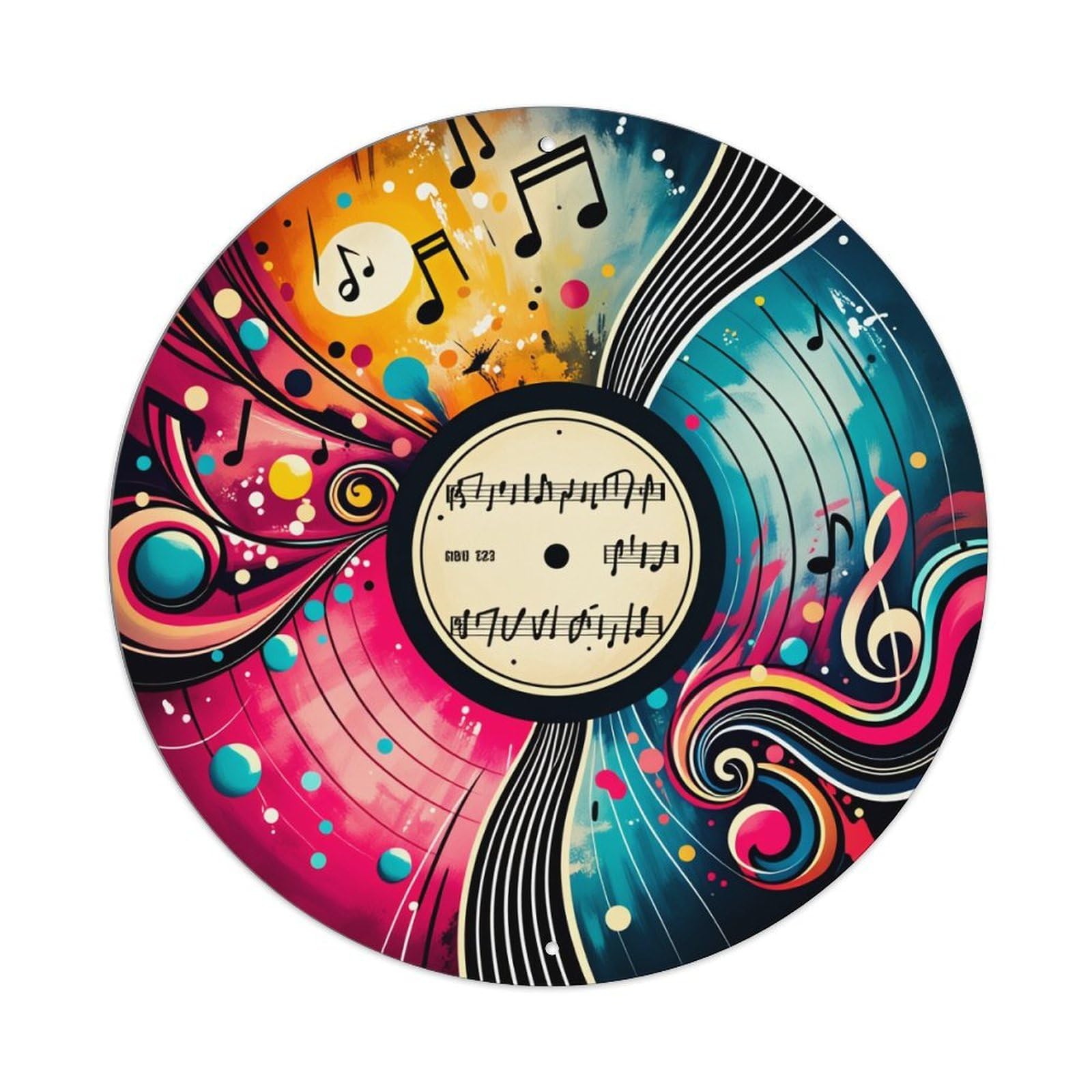 Colorful Music Notes Swirls Vinyl Metal Tin Sign Vintage Garden Bedroom Cafe Bar Man Cave Home Wall Decor Metal Poster 8x8 inches