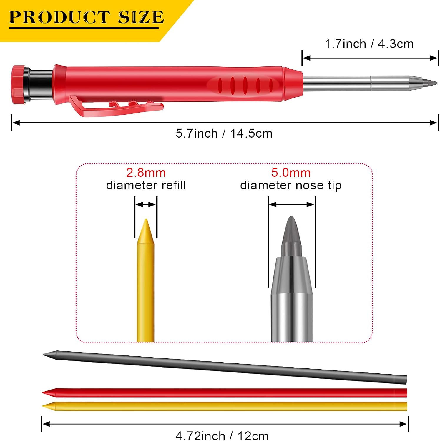 Outus Solid Carpenter Pencil for Construction and Refills with Built in Sharpener, Long Nosed Deep Hole Mechanical Pencil Marker Marking Tool for Scriber Woodworking Architect Carpenter (19 Pieces)