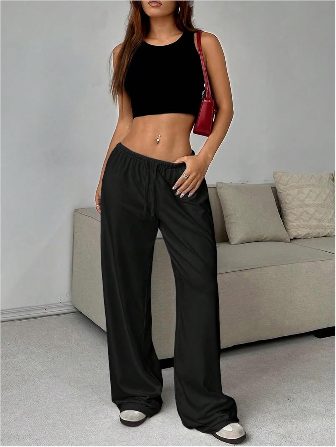 Women's Drawstring Waist Straight Streetwear Long Wide Leg Pants Casual Loose Baggy Workout Long Fall Sweatpants - Image 5
