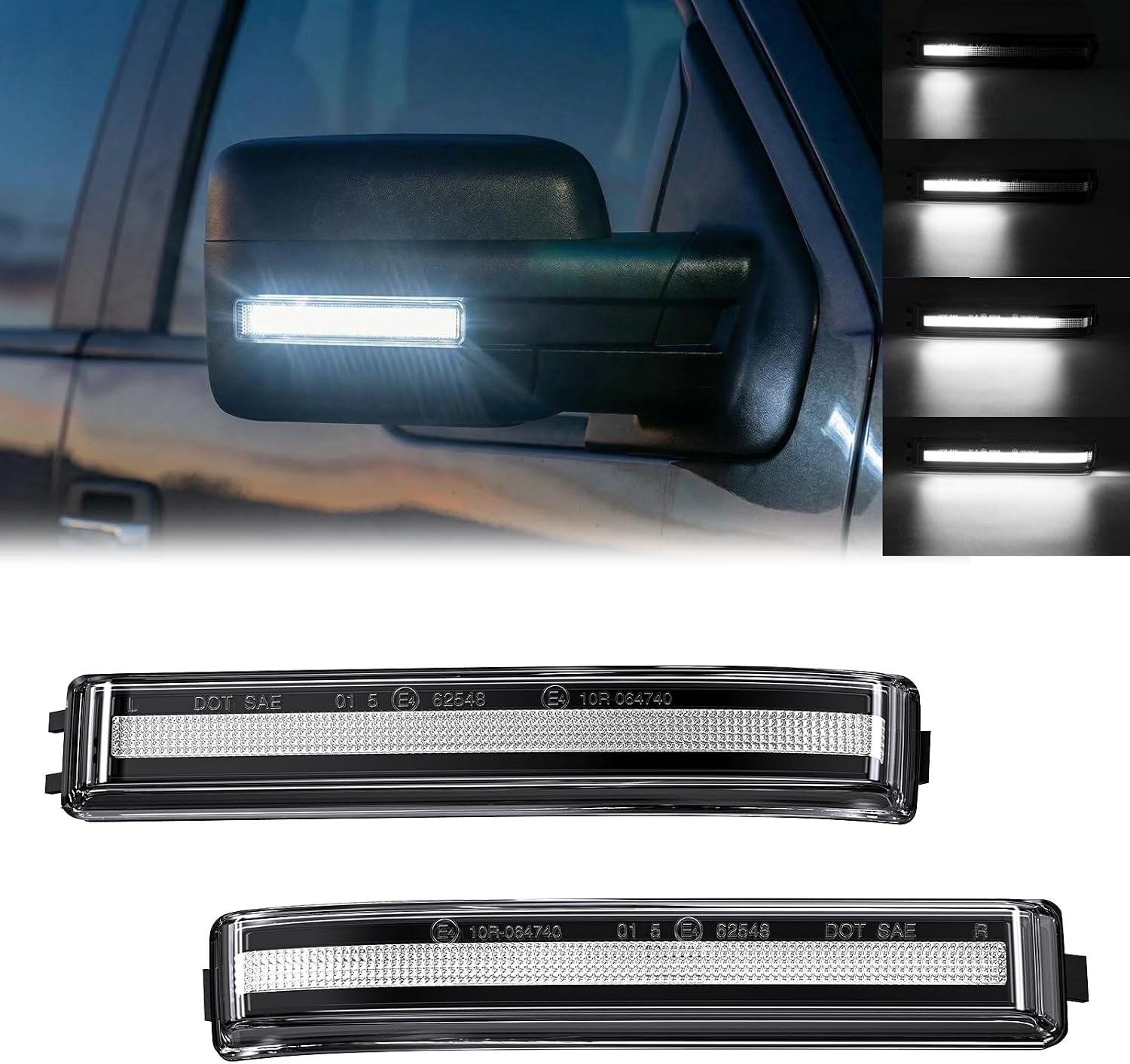 Sequential Mirror Lights for 2009-2014 F150; 12th Gen F150 LED Dynamic Side Mirrors' Blinker; Mirror Turn Signal Marker Lamp for 2010-2014 F150 Raptor' /2010-2014 Li'ncoln Mark LT-Clear Lens White
