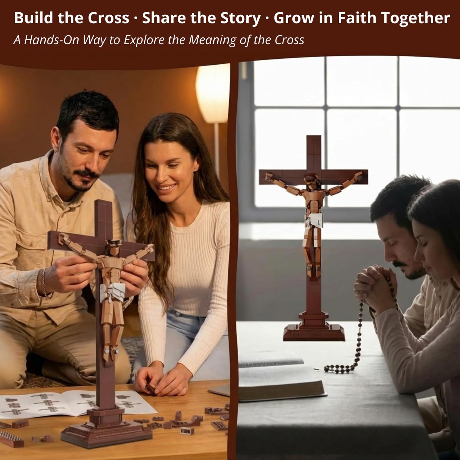 Set di Mattoncini Jesus Costruzioni - 588 Pezzi Kit de construction Petit Crucifix de Jésus, Modèle de Briques Représentant une Figure Religieuse Chrétienne pour la Maison ou l'église