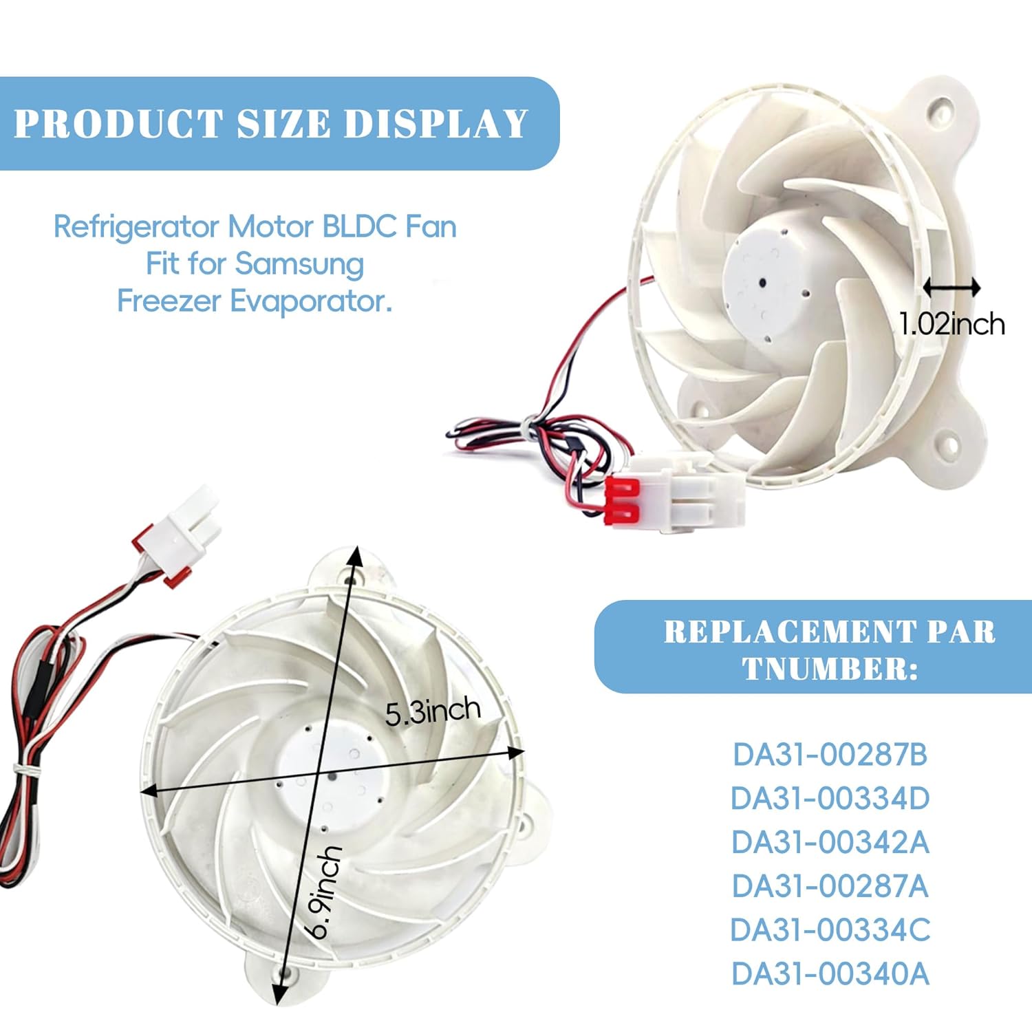 DA31-00287B DA31-00334D DA31-00342A Replacement for Samsung Refrigerator Fan Motor, Model 12035GE 12M YT, Compatible with DA31-00287A DA31-00334C DA31-00340A Parts