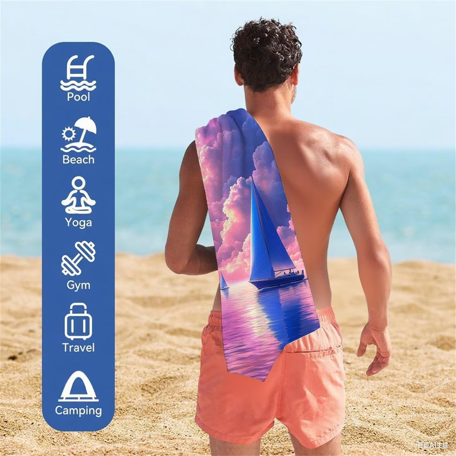 Toalla Playa Grande 90x180cm Velero Toalla Microfibra Antiarena, Toallas Bano Mar Toallas Playa Secado Rapido, Pareos Playas Mujer Ligera Absorbente, Beach Towel para Playas Gimnasio Viajes VQ-855