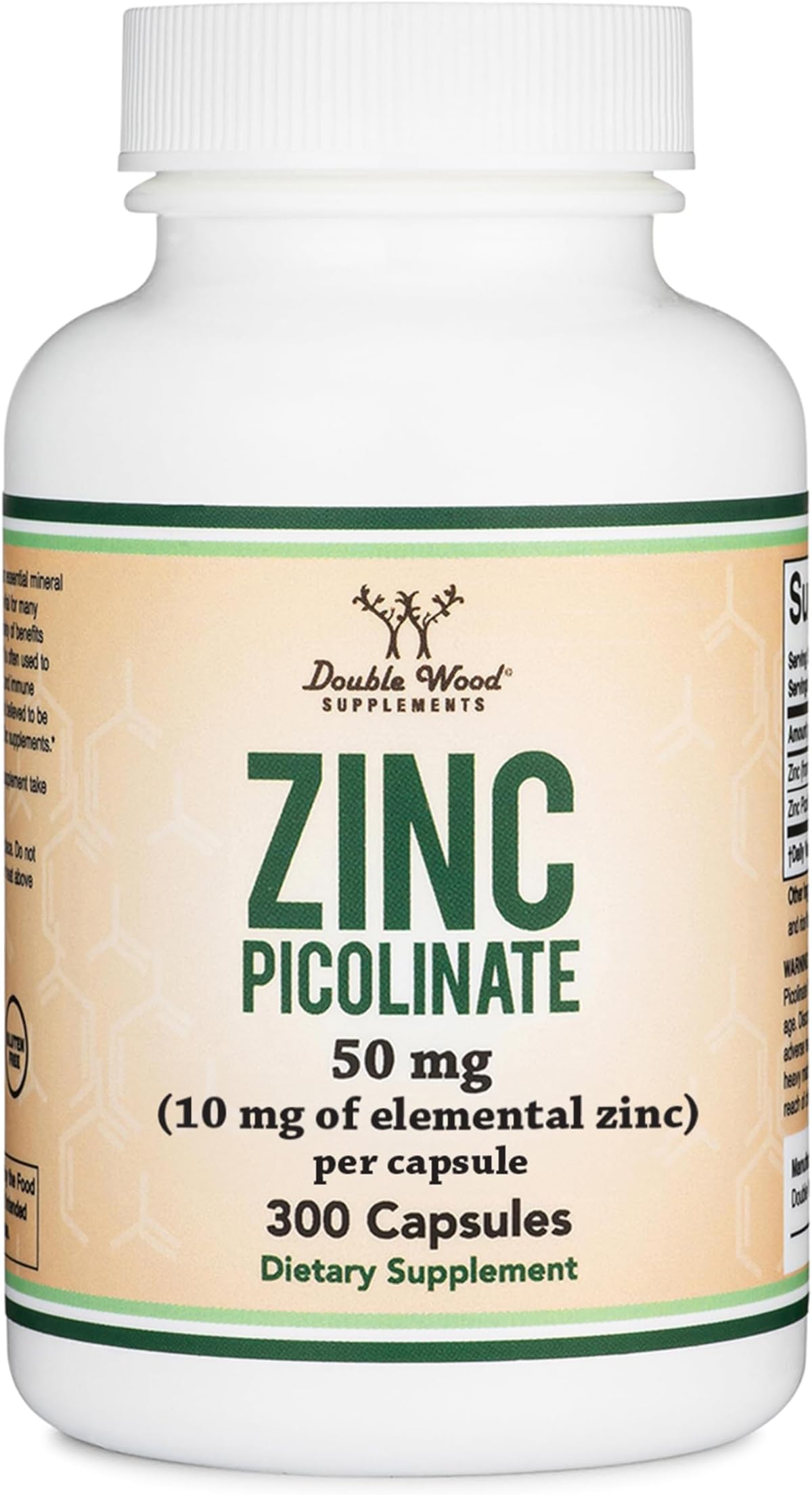 Double Wood Supplements Zinc Picolinate 50mg, 300 Capsules (Immune Support for Kids and Adults) Non-GMO, Gluten Free, Made in The USA (300 Day Supply)