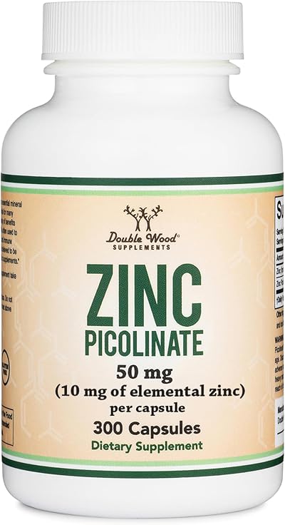 Zinc Picolinate 50mg, 300 Capsules (Immune Support) Non-GMO, Gluten Free (300 Day Supply) by Double Wood Supplements