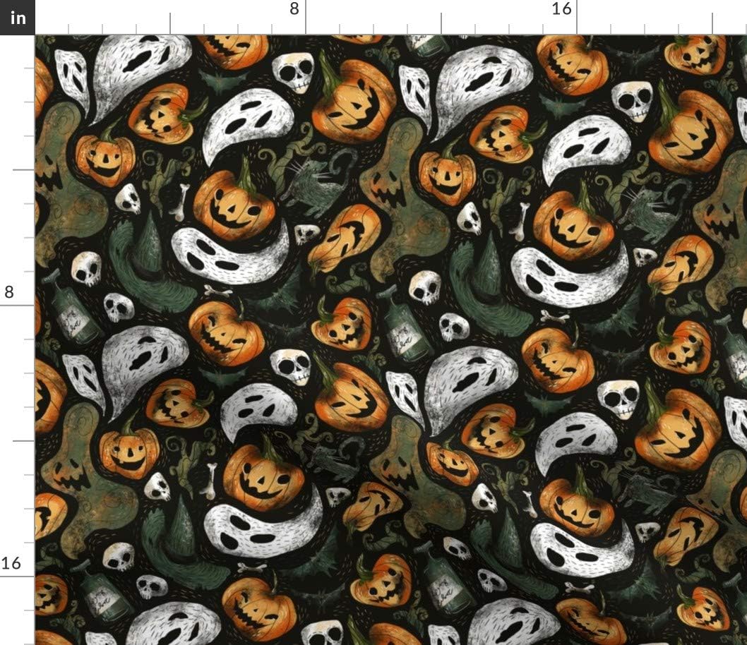 Spoonflower Fabric - Halloween Party Vintage Spooky Witch Witchcraft Magic Ghost Lanterns Printed on Petal Signature Cotton Fabric by The Yard - Sewing Quilting Apparel Crafts Decor