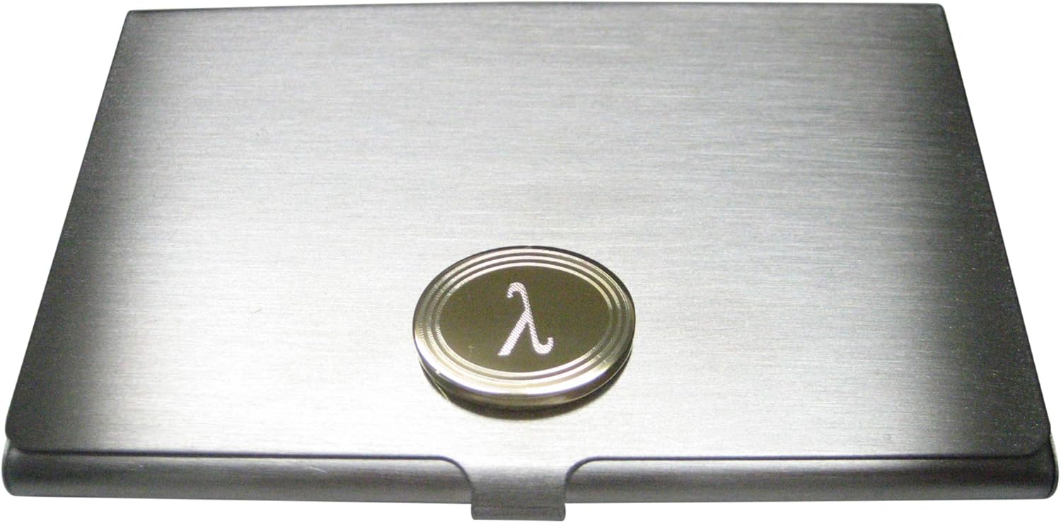 Kiola Designs Gold Toned Etched Oval Greek Letter Lambda Business Card Holder