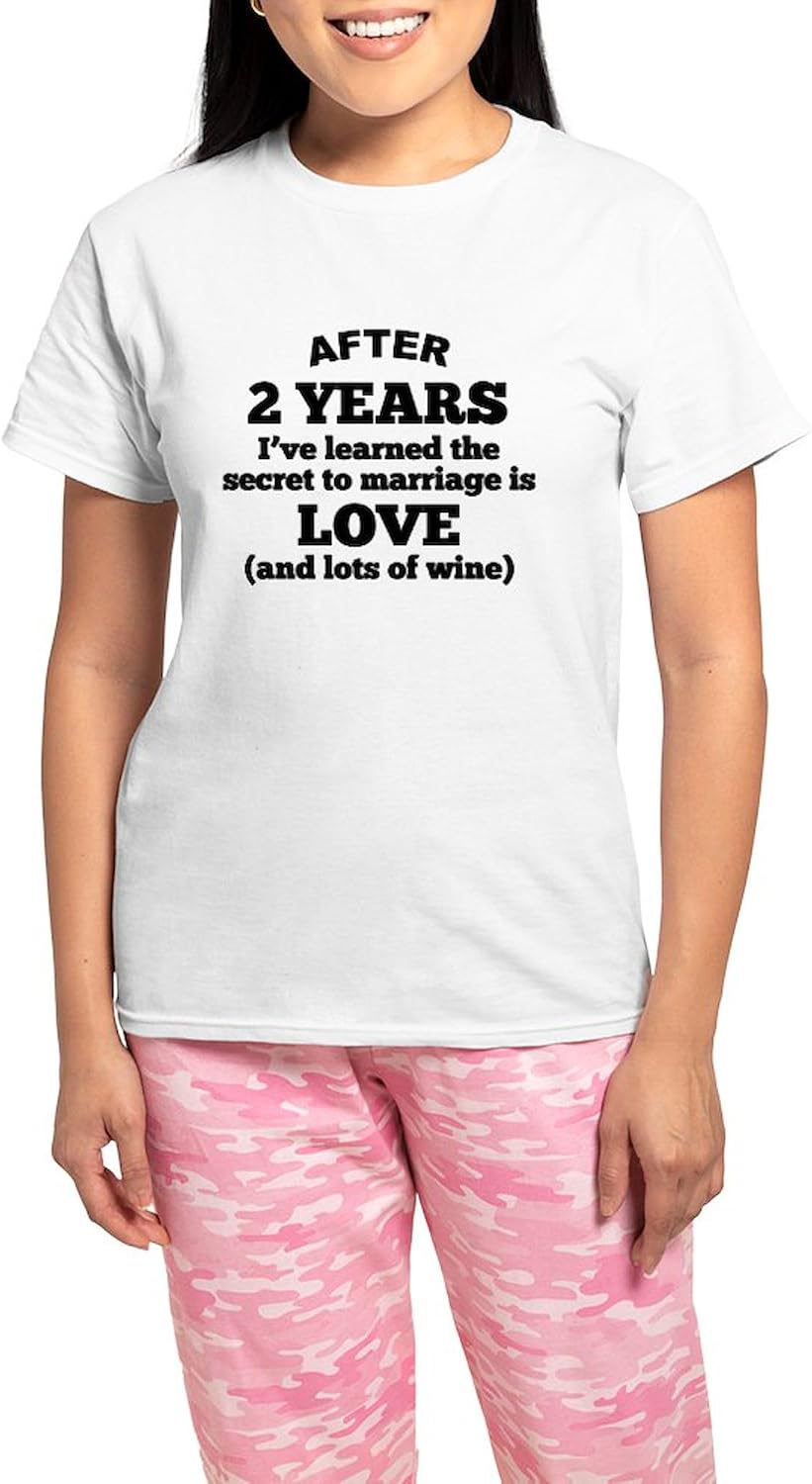 CafePress 2 Years of Love and Wine Pajamas Women's Novelty Cotton Pajama Set, Comfortable PJ Sleepwear
